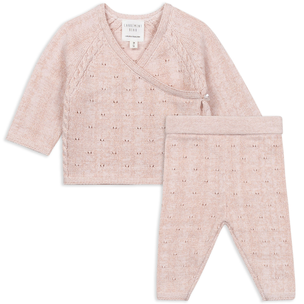 CARREMENT BEAU BABY Knit Set in powder pink made of organic cotton