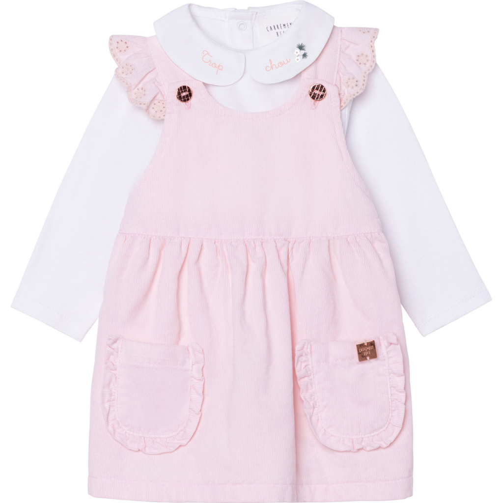 CARREMENT BEAU BABY Set of Corduroy dress and T-Shirt Pink